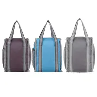 Right Choice Denim 3 Piece Combo All Age Lunch Bags Carry on School Office  Picnic Tiffin Bag. (Brown/Sky Blue/Grey)-thumb1