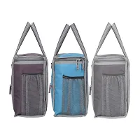 Right Choice Denim 3 Piece Combo All Age Lunch Bags Carry on School Office  Picnic Tiffin Bag. (Brown/Sky Blue/Grey)-thumb2