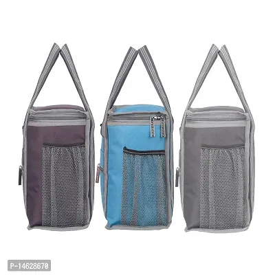 Right Choice Denim 3 Piece Combo All Age Lunch Bags Carry on School Office  Picnic Tiffin Bag. (Brown/Sky Blue/Grey)-thumb3