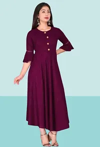 Womens Solid Round Flared Bell Sleeves Kurti (Wine)-thumb3