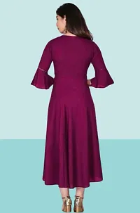 Womens Solid Round Flared Bell Sleeves Kurti (Wine)-thumb1