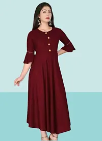 Womens Solid Round Flared Bell Sleeves Kurti (Maroon)-thumb2