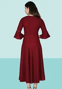 Womens Solid Round Flared Bell Sleeves Kurti (Maroon)-thumb3