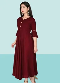 Womens Solid Round Flared Bell Sleeves Kurti (Maroon)-thumb1