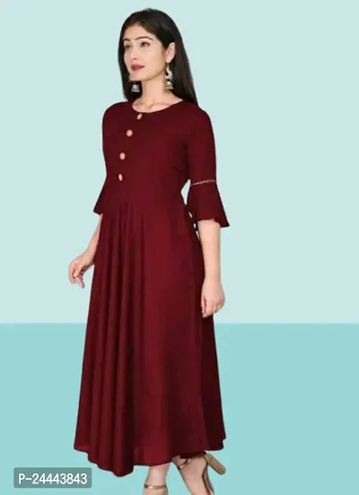 Womens Solid Round Flared Bell Sleeves Kurti (Maroon)-thumb2