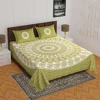 Elegant Olive Cotton Blend Printed Double Bedsheet With 2 Pillow Cover-thumb1