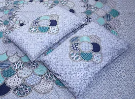 Elegant Blue Cotton Blend Printed Double Bedsheet With 2 Pillow Cover-thumb4