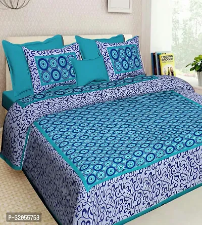 Stylish Cotton Blend Printed Double Bedsheet With 2 Pillow Cover-thumb0