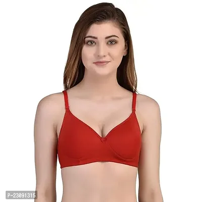 Stylish Red Cotton Solid Bras For Women