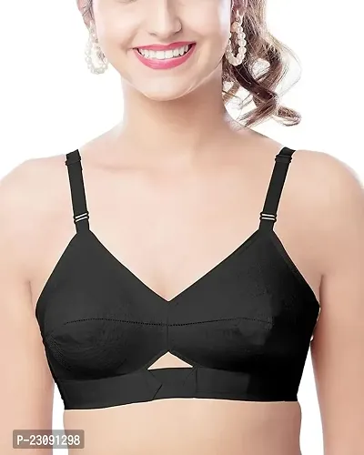 Stylish Black Cotton Solid Bras For Women