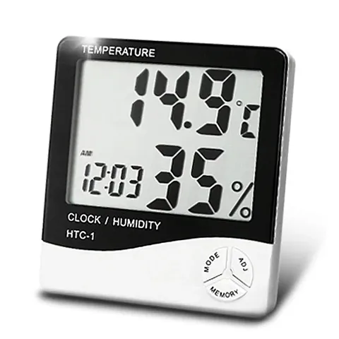 Digital LCD Clock with Humidity Display  Fold-Out Stand for Home  Office - White (1Pc)