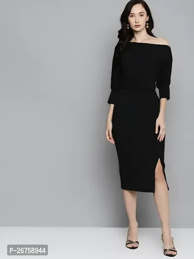 Classic Polyester Spandex Solid Dress for Women