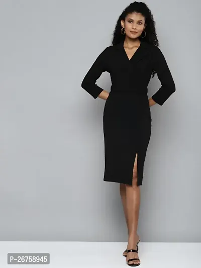 Classic Polyester Spandex Solid Dress for Women-thumb3