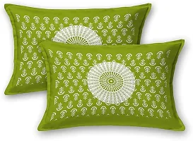 Comfortable Green Cotton Printed Double Size Bedsheet with 2 Pillow Cover-thumb1