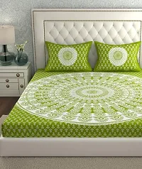 Comfortable Green Cotton Printed Double Size Bedsheet with 2 Pillow Cover-thumb2