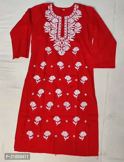 Stylish Red Embroidered Cotton Kurti