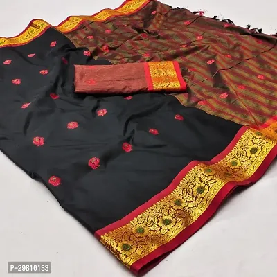 Stylish Cotton Silk Black Printed Saree With Blouse Piece