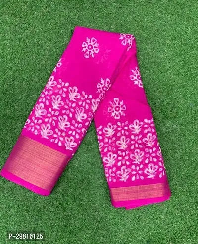 Stylish Cotton Blend Pink Printed Saree With Blouse Piece-thumb0