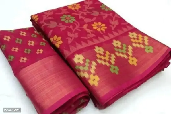 Stylish Cotton Blend Pink Printed Saree With Blouse Piece-thumb0