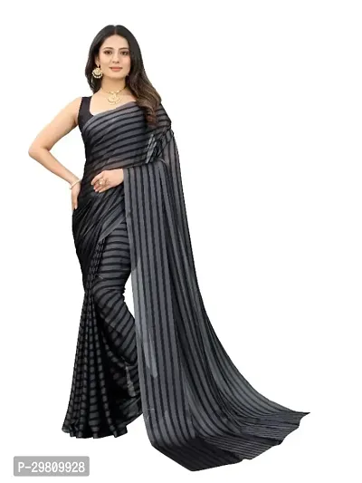 Stylish Cotton Grey Printed Saree With Blouse Piece-thumb0