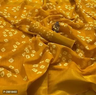 Stylish Cotton Blend Yellow Printed Saree With Blouse Piece-thumb0