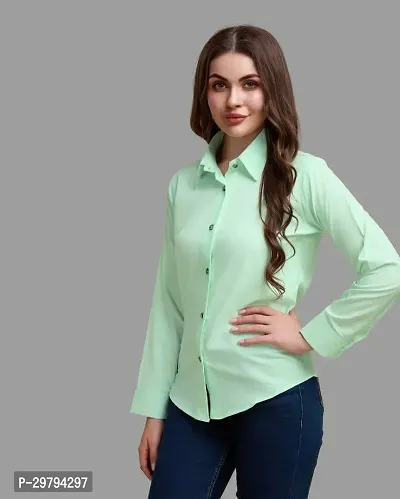 Elegant Green Polycotton Solid Shirt For Women-thumb2