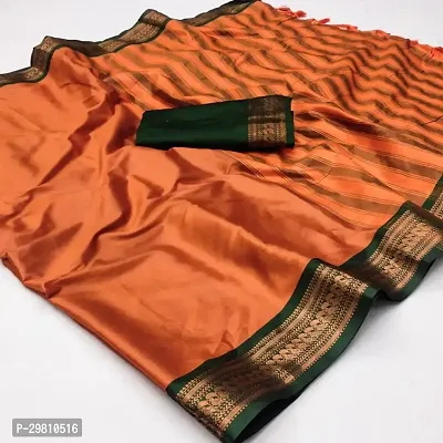 Stylish Cotton Silk Orange Printed Saree With Blouse Piece-thumb0