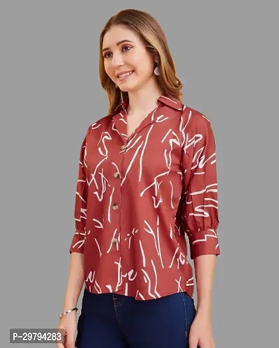 Elegant Maroon Crepe Printed Shirt For Women-thumb3