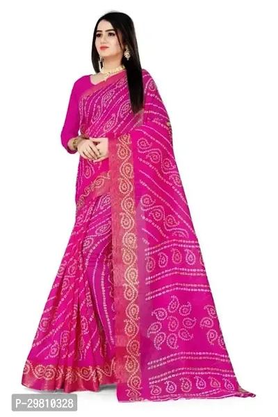 Stylish Cotton Blend Pink Printed Saree With Blouse Piece-thumb0