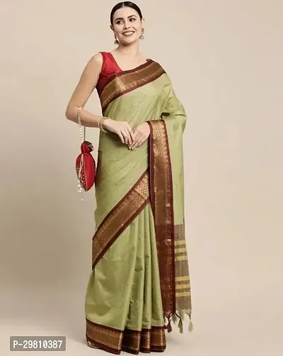 Stylish Cotton Silk Olive Printed Saree With Blouse Piece-thumb0