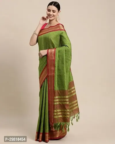 Stylish Cotton Silk Green Printed Saree With Blouse Piece