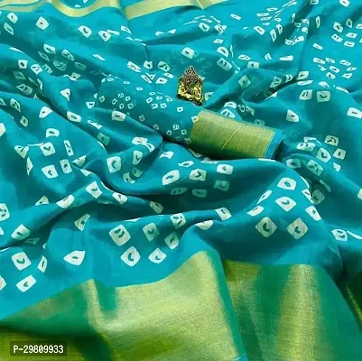 Stylish Cotton Blend Blue Printed Saree With Blouse Piece-thumb0