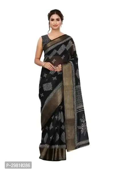 Stylish Cotton Blend Multicoloured Printed Saree With Blouse Piece-thumb0