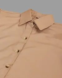 Elegant Beige Crepe Solid Shirt For Women-thumb3