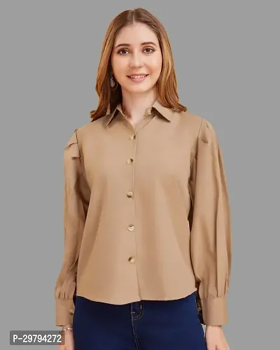 Elegant Beige Crepe Solid Shirt For Women-thumb0