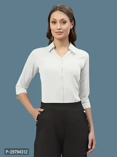 Elegant White Crepe Solid Shirt For Women-thumb0