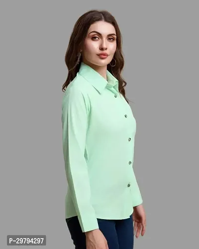 Elegant Green Polycotton Solid Shirt For Women-thumb3