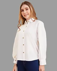 Elegant White Crepe Solid Shirt For Women-thumb2