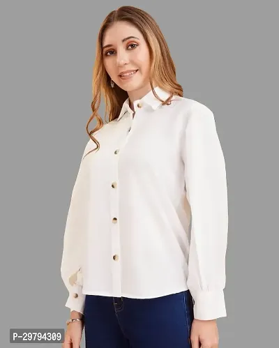 Elegant White Crepe Solid Shirt For Women-thumb3