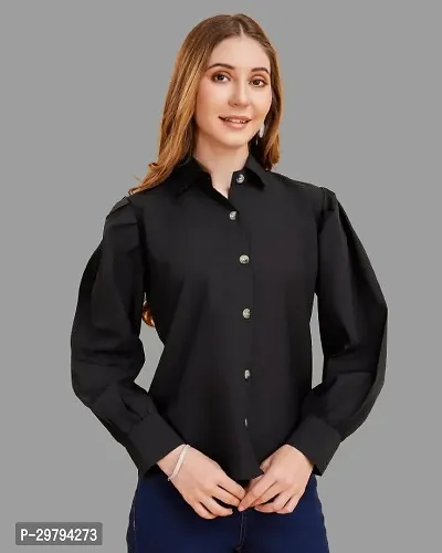 Elegant Black Crepe Solid Shirt For Women-thumb0