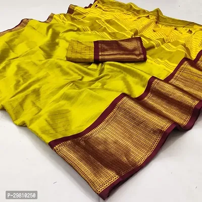 Stylish Cotton Silk Yellow Printed Saree With Blouse Piece