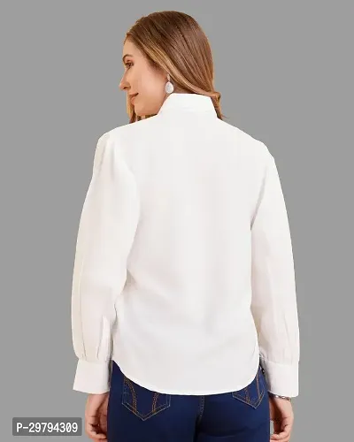 Elegant White Crepe Solid Shirt For Women-thumb2