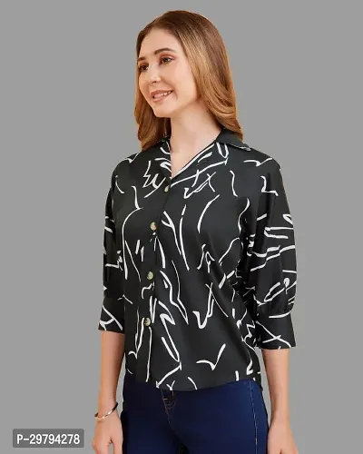 Elegant Black Crepe Printed Shirt For Women-thumb3