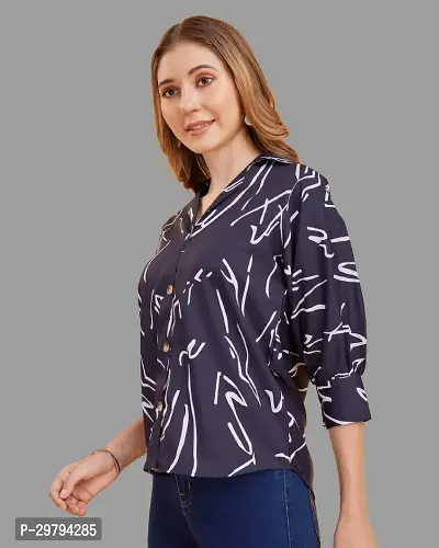 Elegant Blue Crepe Printed Shirt For Women-thumb3