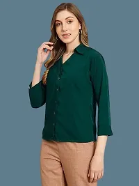 Elegant Green Crepe Solid Shirt For Women-thumb2