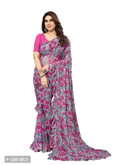 Stylish Georgette Multicoloured Printed Saree With Blouse Piece-thumb0