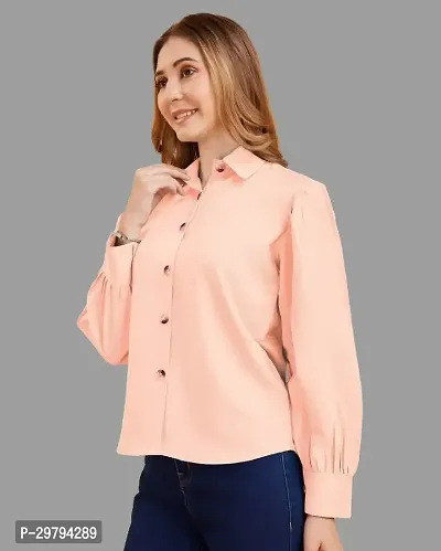 Elegant Orange Crepe Solid Shirt For Women-thumb3