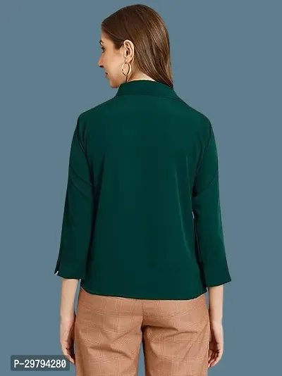 Elegant Green Crepe Solid Shirt For Women-thumb2