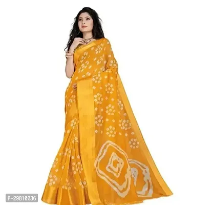 Stylish Cotton Yellow Printed Saree With Blouse Piece-thumb0