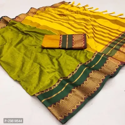 Stylish Cotton Silk Light Green Printed Saree With Blouse Piece-thumb0